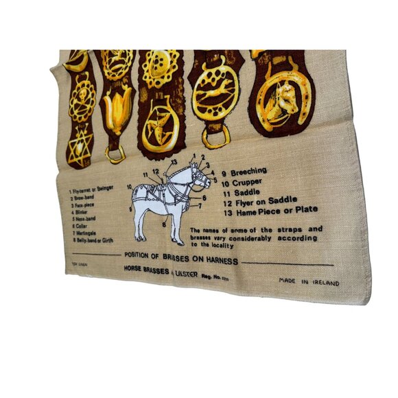 Vintage Ulster Irish Linen Tea Towel Position of Horse Brasses On Harness RARE - Picture 5 of 8